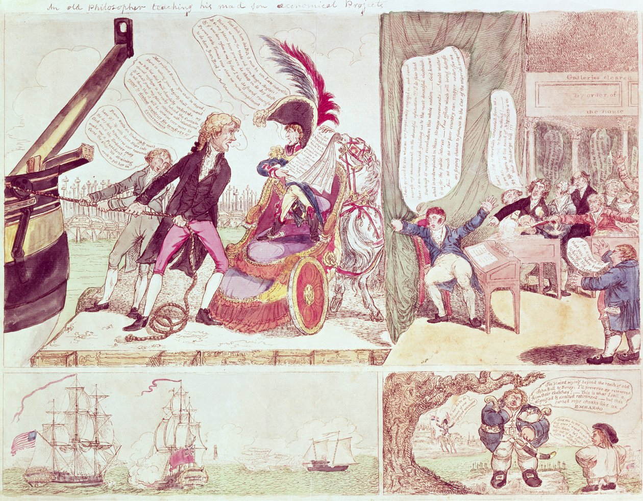 Starý filozof učí svého šíleného syna ekonomickým projektům, kolem 1807 (inkoust a wc na papíře) od American School