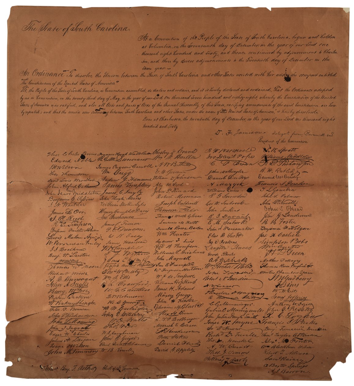 Nařízení o rozpuštění Unie mezi státem Jižní Karolína, 20. prosince 1860, vytištěno 1861 od American School