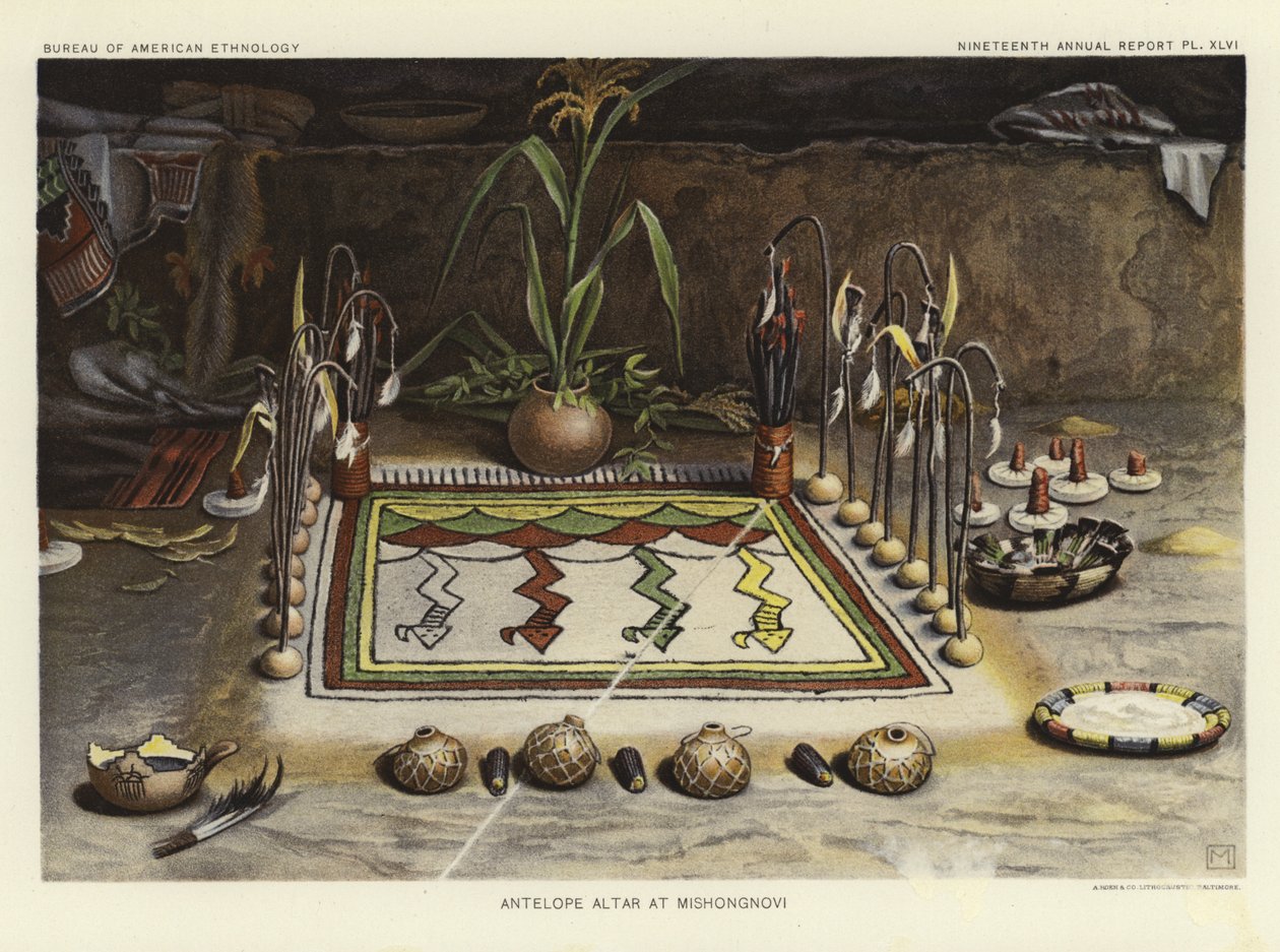 Antilopí oltář v Mishongnovi (barevná litografie) od American School