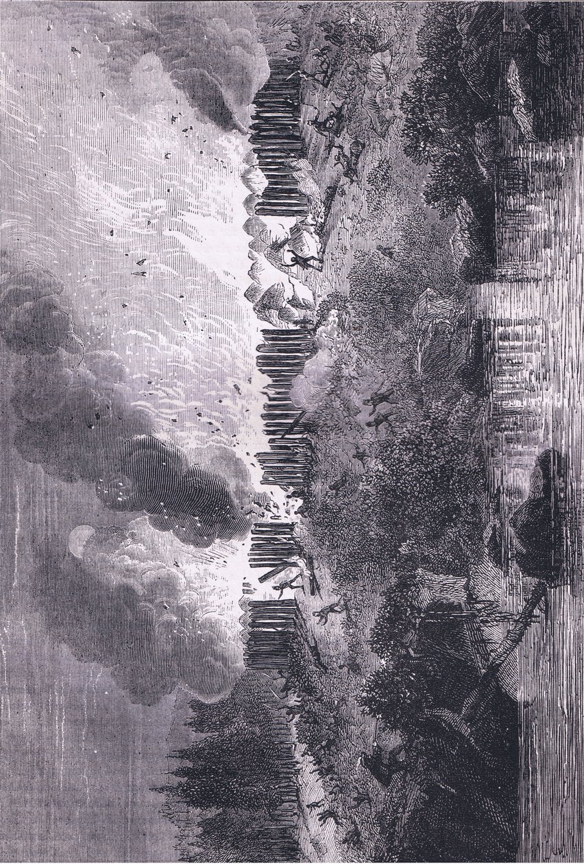 Útok na Pequot Fort, ilustrace z Cassell