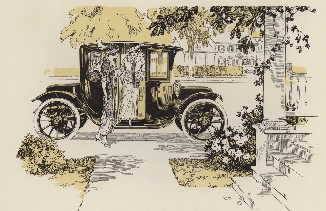 Liniové ilustrace automobilů, před 1. světovou válkou (litografie) od American School