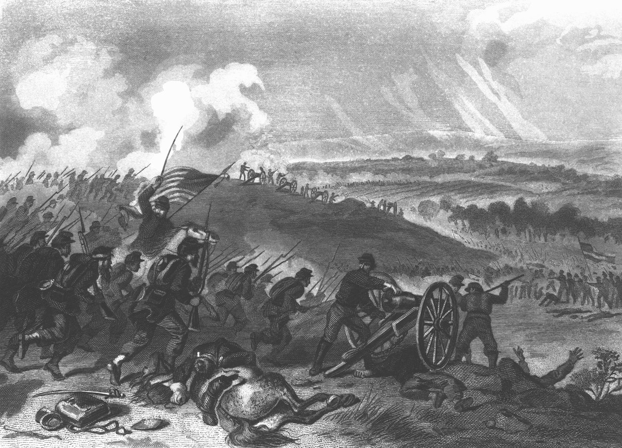 Bitva u Gettysburgu – poslední nápor svazových sil na hřbitovním kopci, hospoda z roku 1863. 1865 od American School