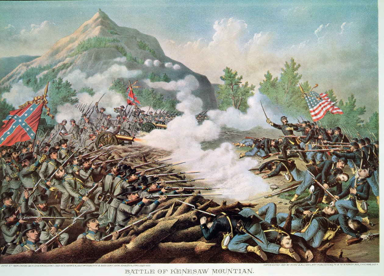 Bitva u Kenesaw Mountain, Georgia, 27. června 1864, vyryto Kurzem & Allisonem od American School
