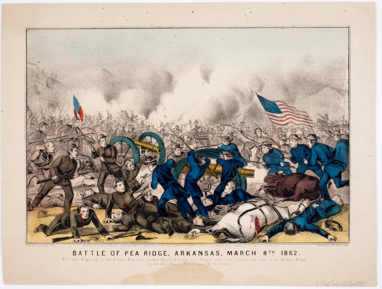 Battle of Pea Ridge, Arkansas, 8. března 1862, pub. od Currier & Ives, 1862 od American School
