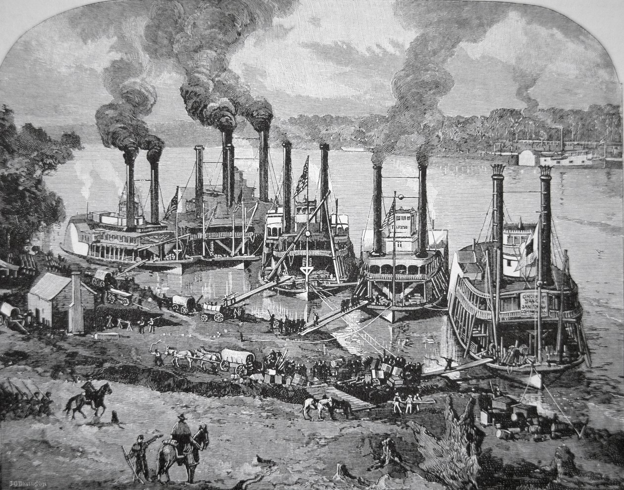 Bitva u Shiloh také známá jako Pittsburg Landing, duben 1862 (litho) od American School