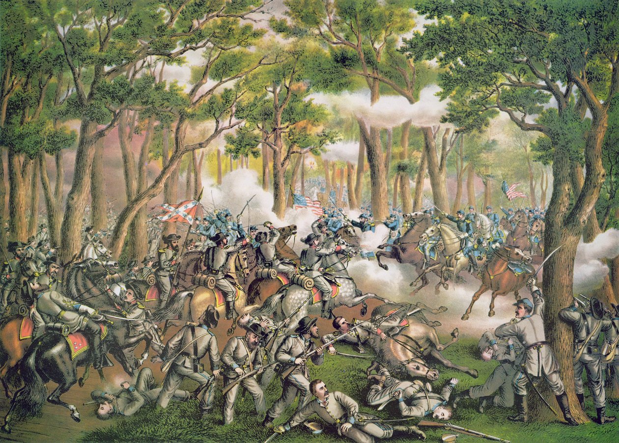 Battle of the Wilderness, květen 1864, vyryto Kurzem & Allisonem od American School