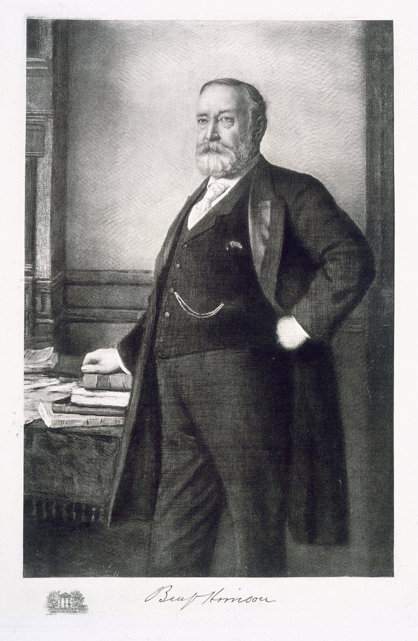 Benjamin Harrison (1833-1901), 23. prezident Spojených států amerických, hospoda. 1901 (hlubotisk) od American School