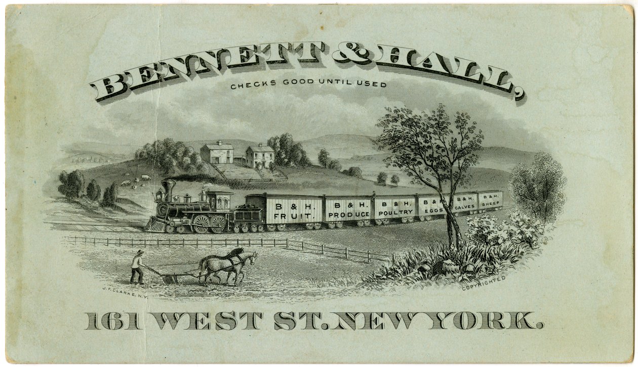 Bennett & Hall obchodní karta [recto], 1882 (rytá litografie [vizitka]) od American School