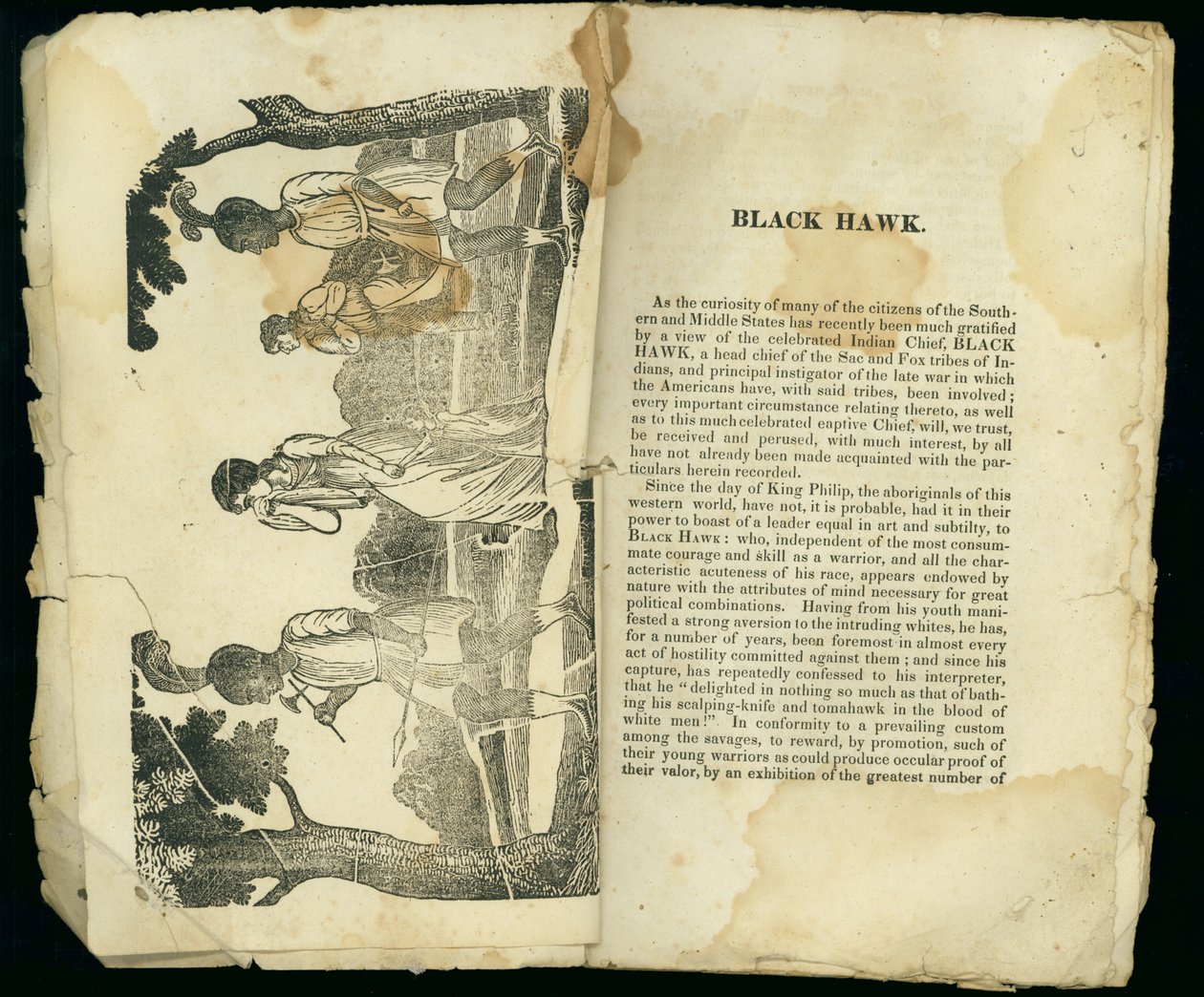 Black Hawk, z Vyprávění o zajetí a prozřetelnostním útěku paní Jane Lewisové, 1834 od American School