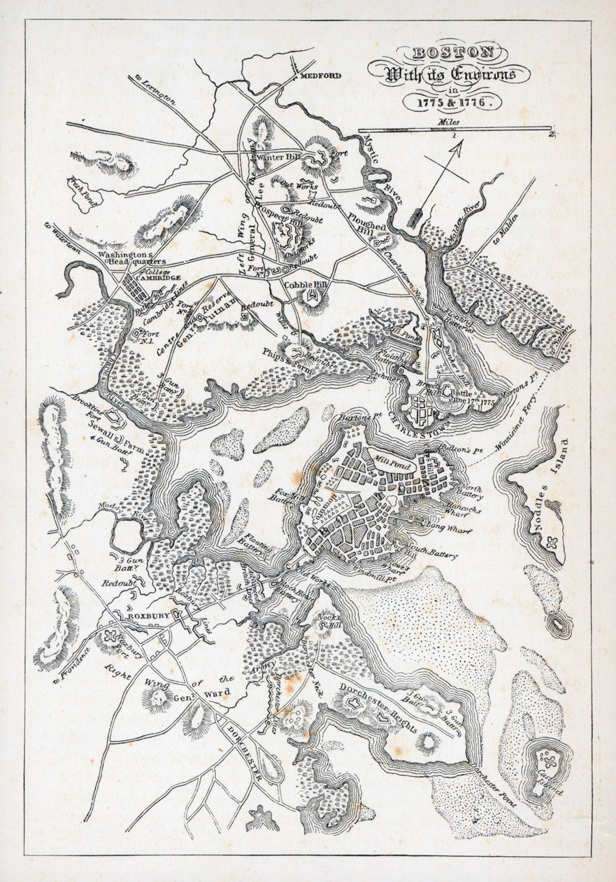 Boston a jeho okolí v letech 1775 a 1776 (litografie) od American School
