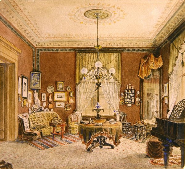 Interiér salonu v Bostonu, cca 1890 (akvarel na papíře) od American School