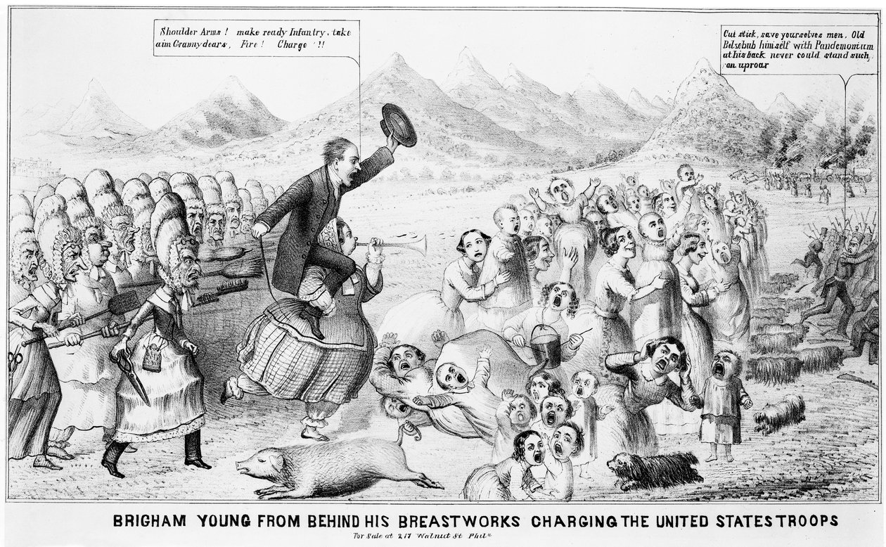 Brigham Young zpoza jeho Breastworks nabíjející jednotky Spojených států od American School