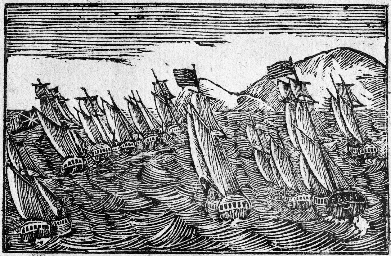 Brilantní námořní vítězství, širokoúhlá ilustrace od American School