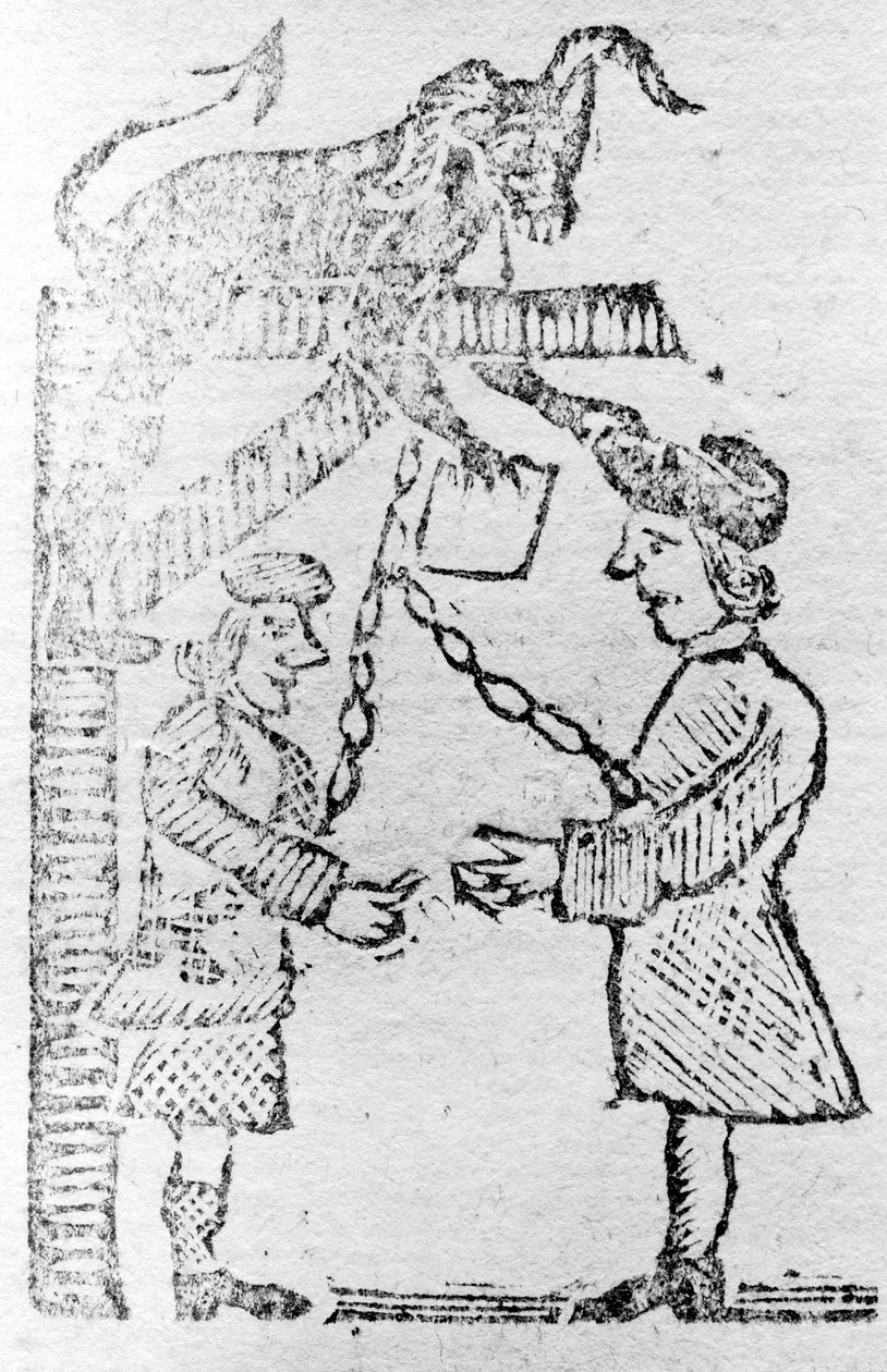 Britští úředníci Doing the Devils Work, ilustrace z Boston Gazette od American School