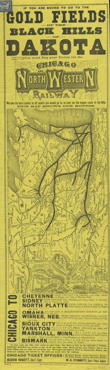 Broadside pro Chicago a North Western Railway, tisk Rand McNally, c.1870 od American School