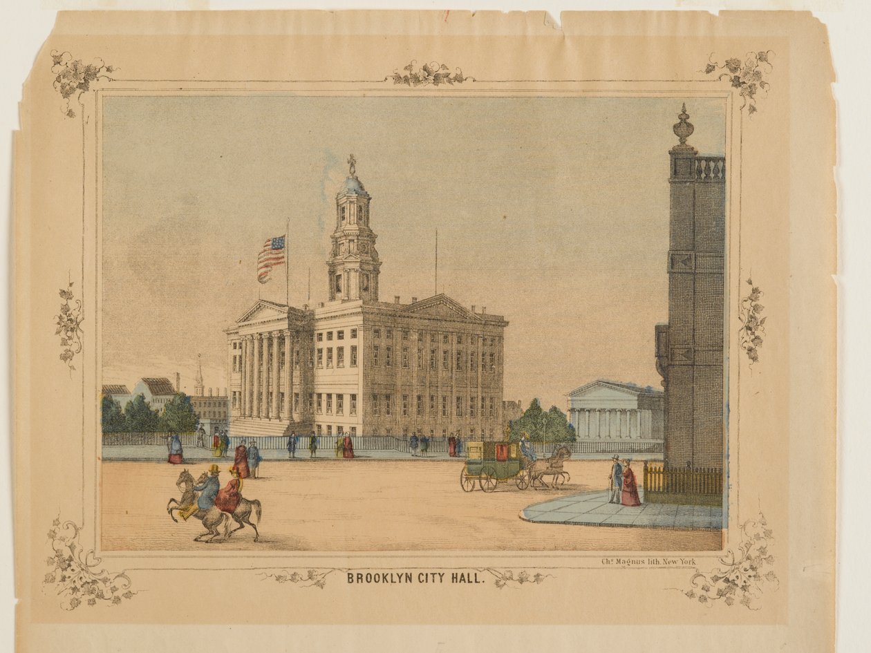 Brooklynská radnice, vydal Charles Magnus, Inc. (litho, ručně malované s wc) od American School