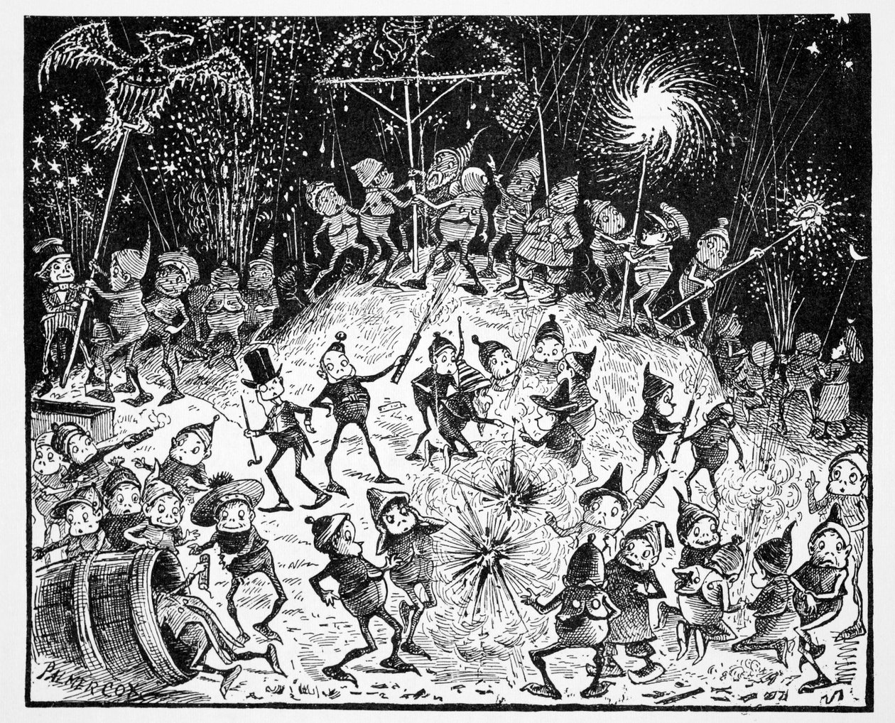 Brownies, z The World Guide to Gnomes, Fairies, Elves and Other Little People od Thomase Keightleyho (1789-1872) Vydáno 1880, (BW Engraving) od American School