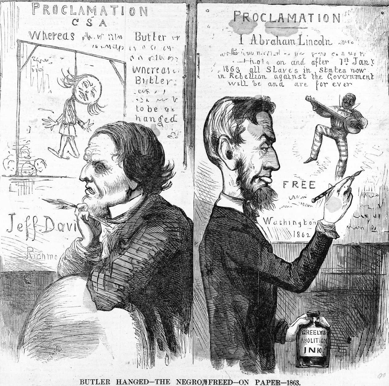 Butler Hanged, The Negro Free, na papíře, 1863 od American School