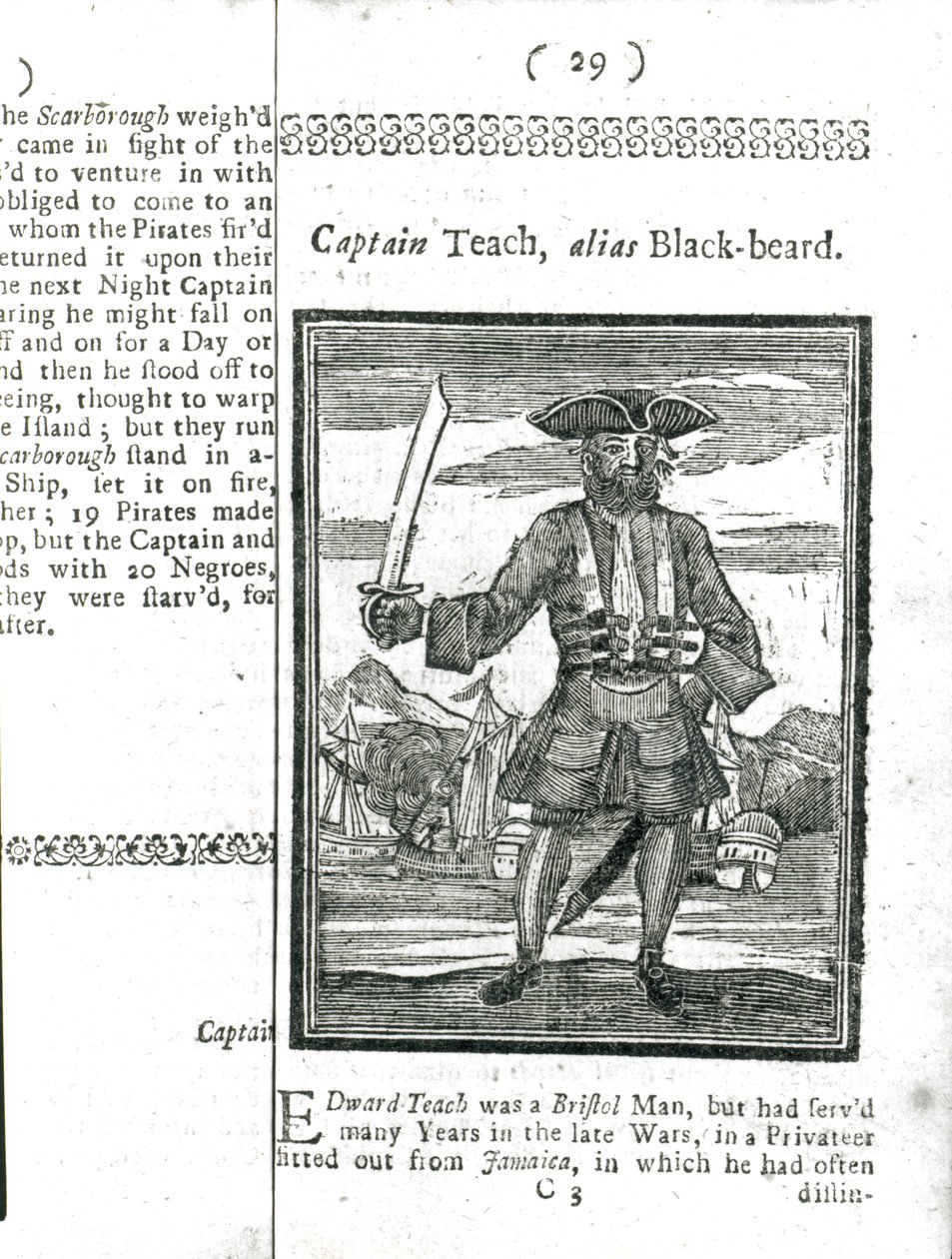 Captain Teach, Alias Black Beard, z Historie a životy všech nejznámějších pirátů a jejich posádek, Londýn, 1725 od American School
