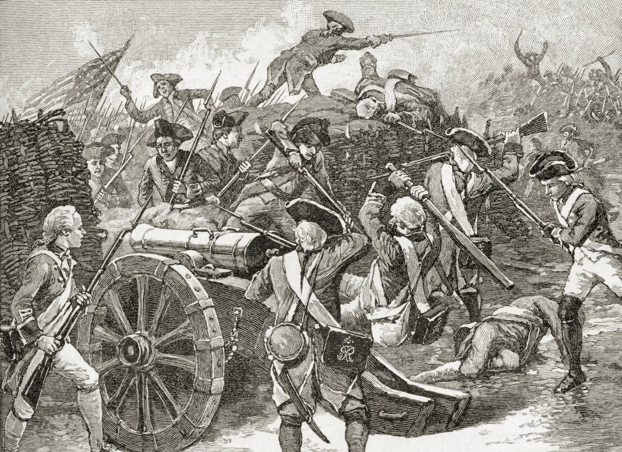 Zachycení pevnůstky v Yorktownu, 1781, z „Stručné historie Spojených států“, vydaného A. S. Barnes und Co. v roce 1885 od American School