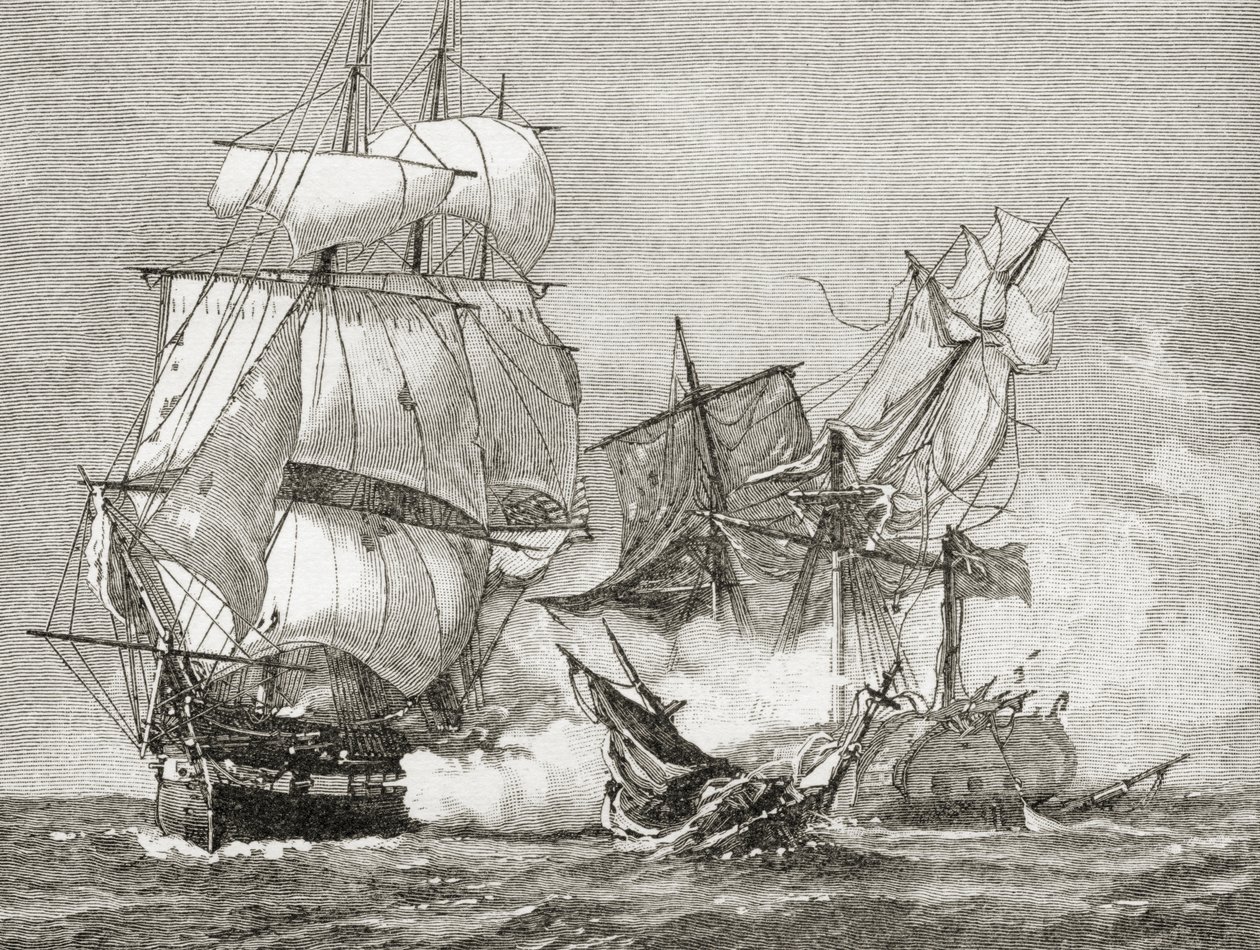 Zajetí Guerriere ústavou 19. srpna 1812 z „Stručné historie Spojených států“, vydaného A. S. Barnes und Co. v roce 1885 od American School