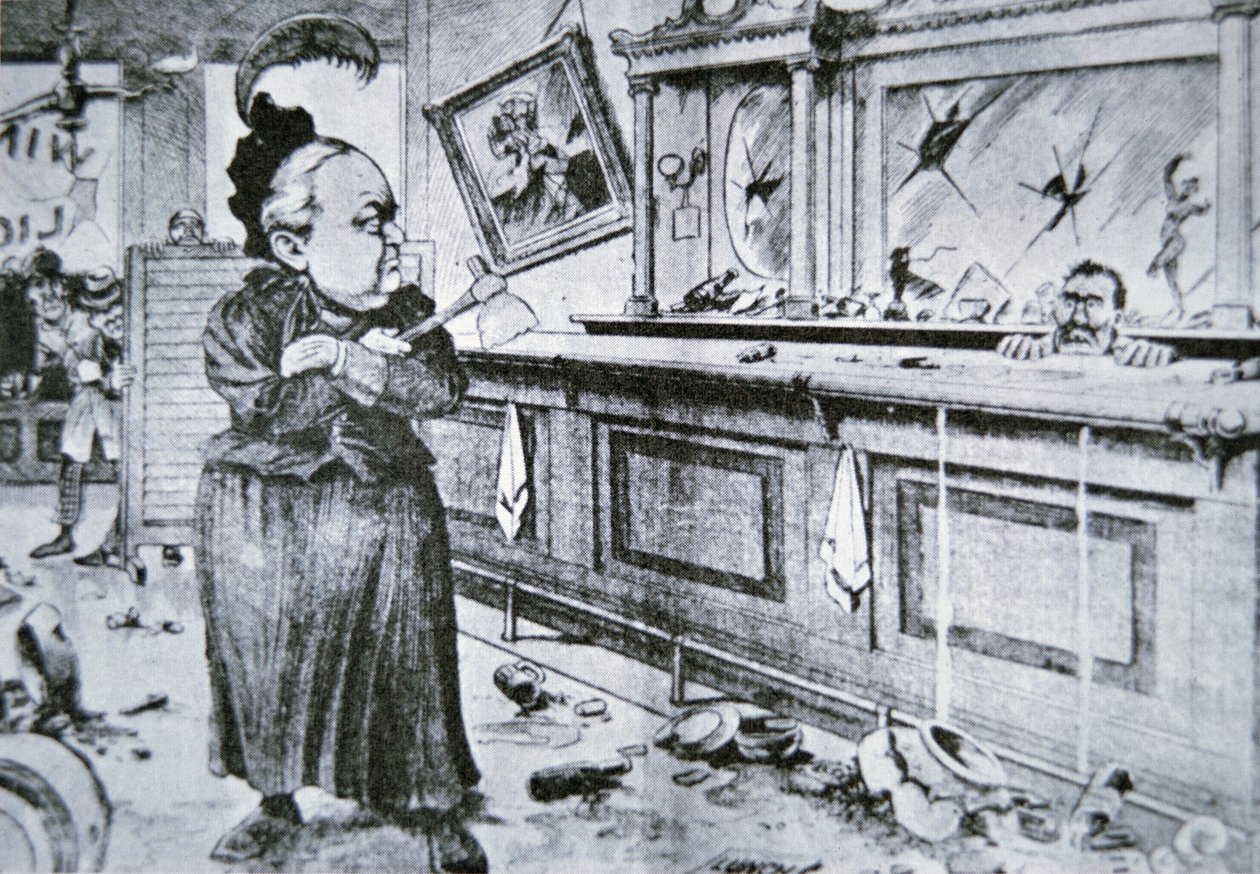 Carry Nation s její sekerkou, kolem roku 1905 (litho) od American School