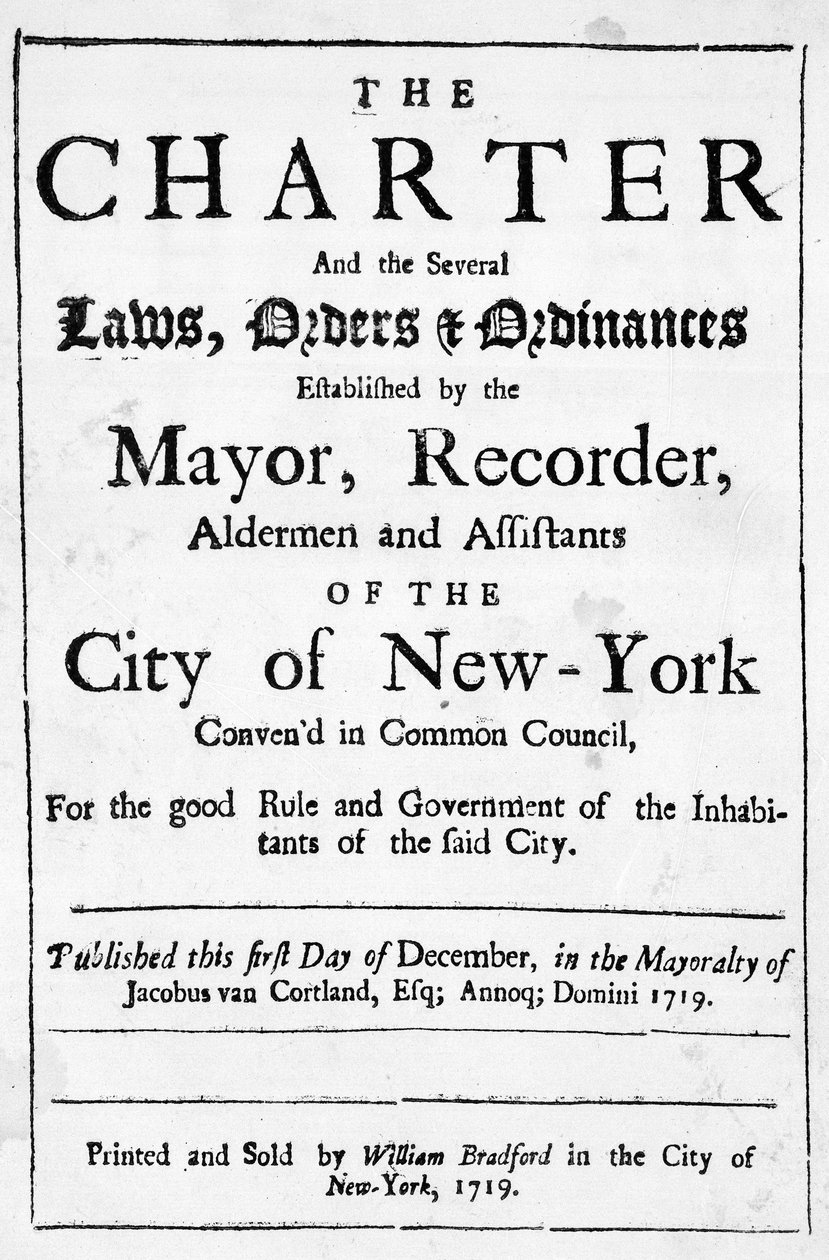 Charta města New York, 1719 (tisk) od American School