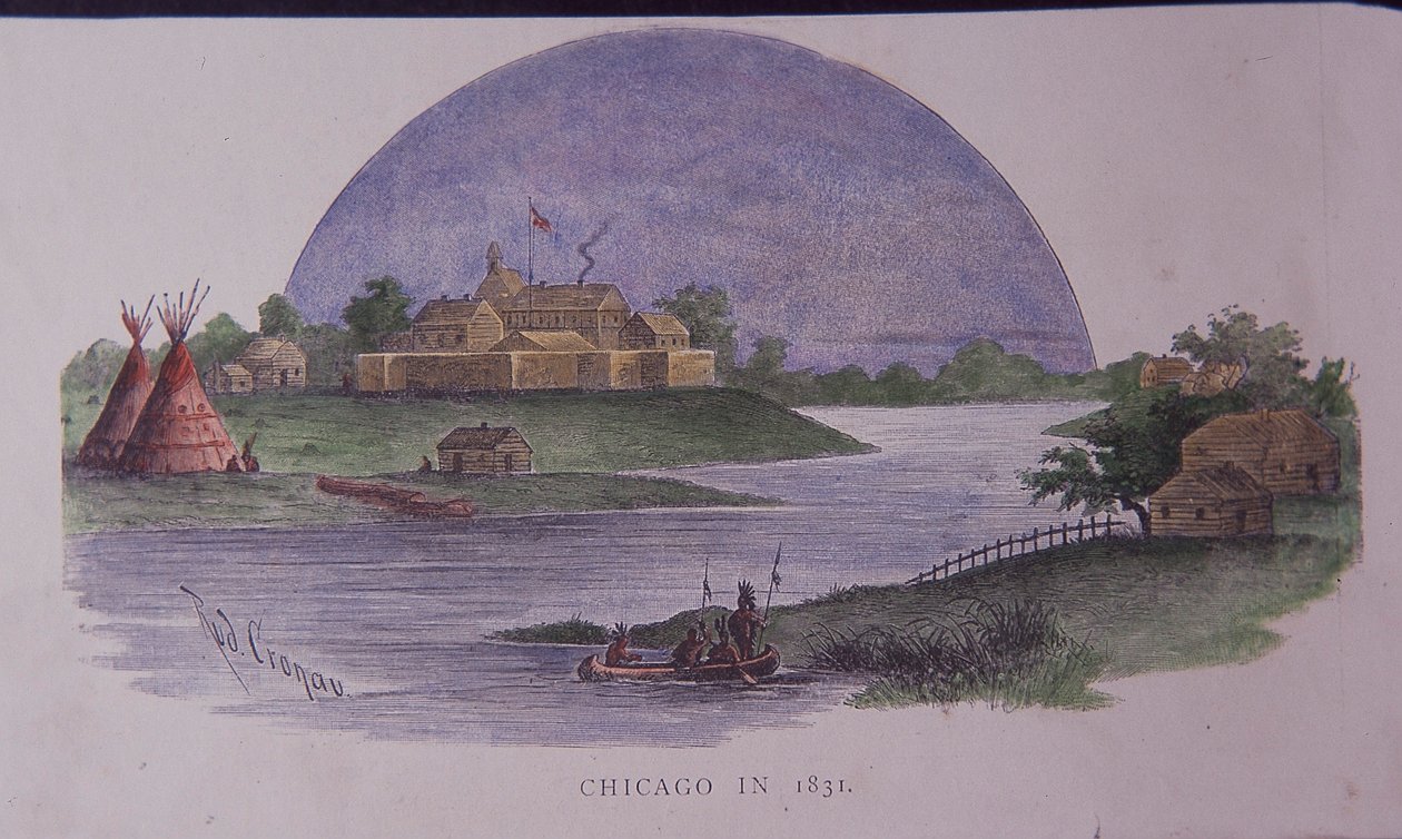 Chicago v roce 1831, konec 19. století (barevná rytina) od American School