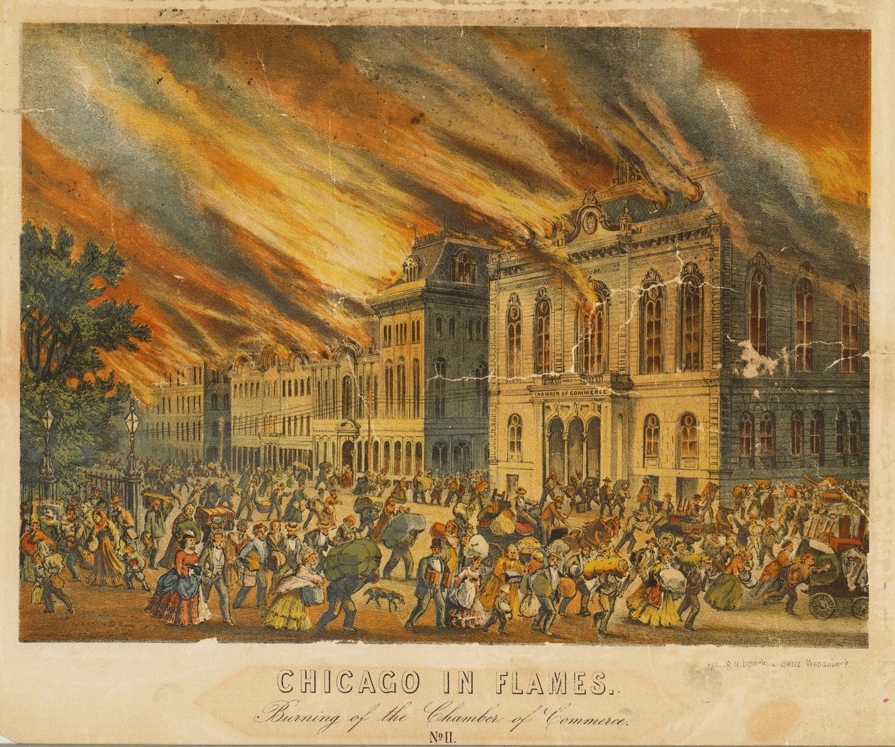 Chicago in Flames: Burning of the Chamber of Commerce (barevné lito) od American School