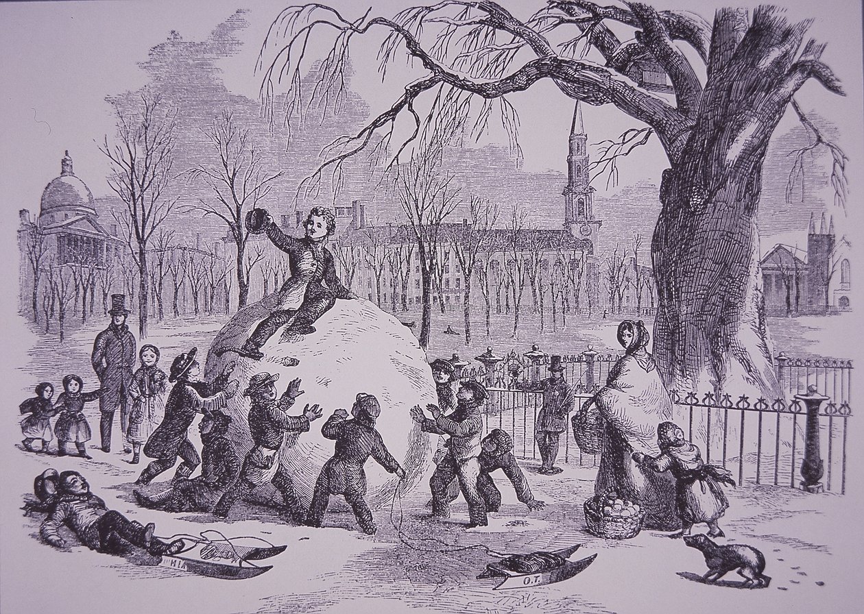 Vánoční sněhová koule, scéna na Boston Common od American School