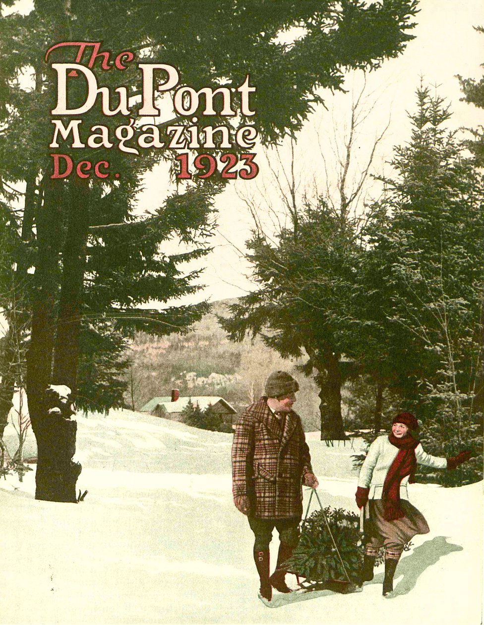 Vánoční strom, přední strana časopisu DuPont Magazine, prosinec 1923 od American School