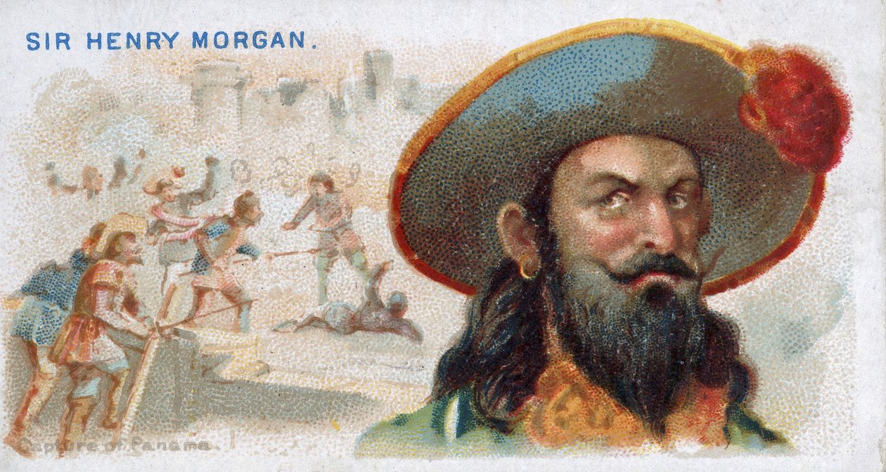 Cigarette Card Sir Henry Morgan, Capture of Panama , ze série Piráti španělské hlavní série (N19), hospoda. 1888 od American School