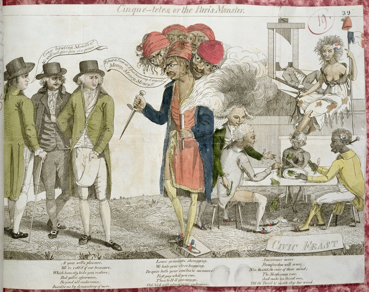 Cinque-Tetes aneb Pařížské monstrum, kreslený film satirizující aféru XYZ, 1797 od American School