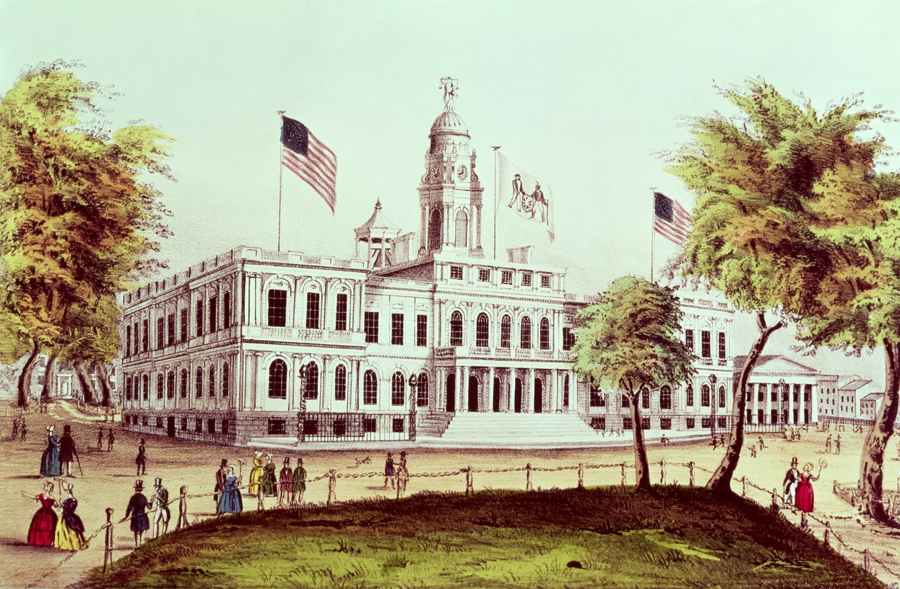 Radnice, New York, rytina Nathaniela Curriera (1813-88) od American School