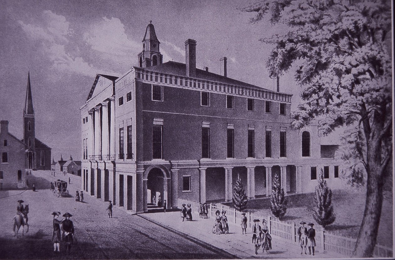 Radnice, Wall Street, New York City v roce 1790 (rytina) od American School