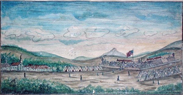 Město a hrad Perote, Mexiko (akvarel na papíře) od American School