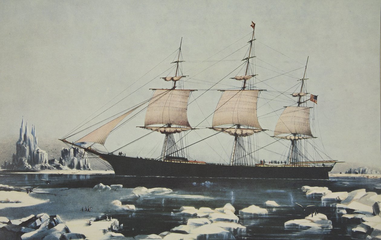 Clipper Ship, Red Jacket - In the Ice off Cape Horn, na její cestě z Austrálie, do Liverpoolu, srpen 1854, hospoda. 1855, Currier & Ives od American School