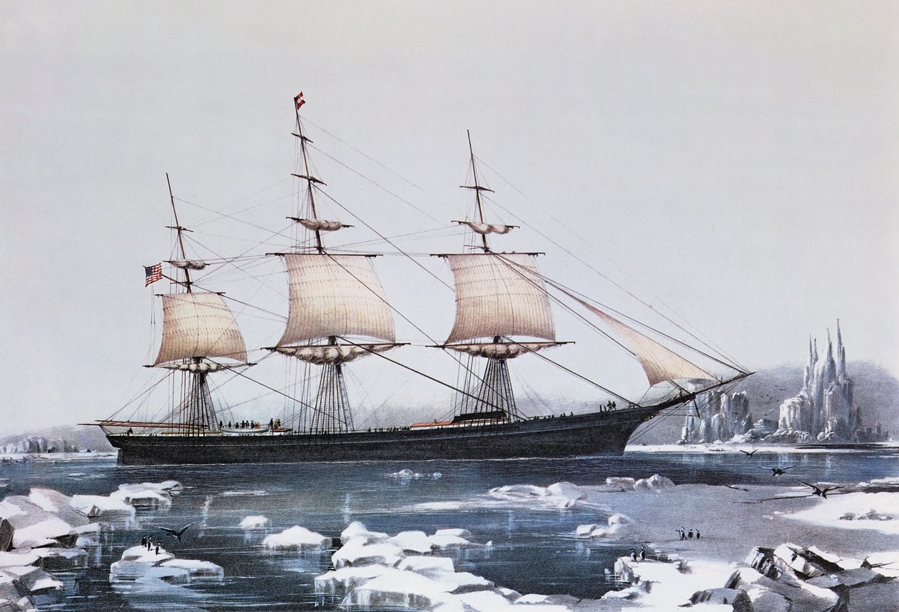 Clipper Ship Red Jacket v ledu u mysu Horn na její cestě z Austrálie do Liverpoolu, publikoval Currier und Ives, 1854 od American School