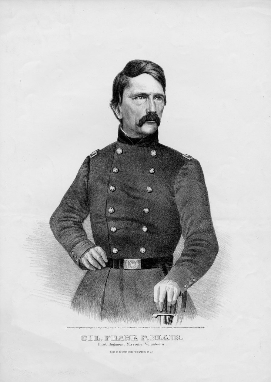 Plukovník Frank P. Blair: Dobrovolníci prvního pluku Missouri, hospoda. od Currier & Ives, 1861 od American School