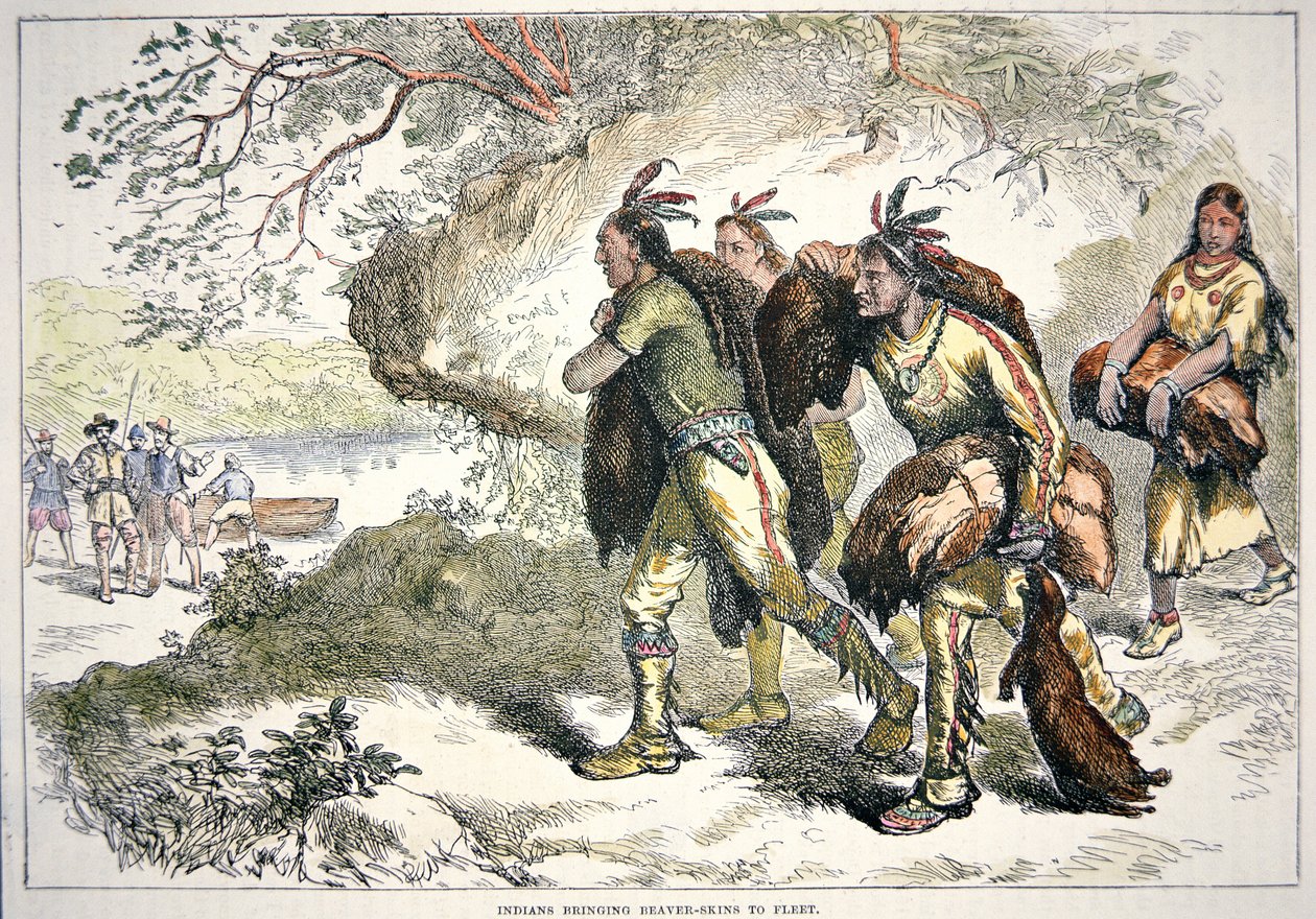 Colonial Fur Traders (barevná rytina) od American School