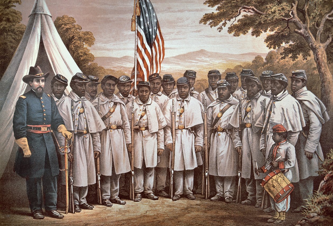 „Pojďte a připojte se k nám, bratři“, náborový plakát Unie zaměřený na černé dobrovolníky (barevné lito) od American School