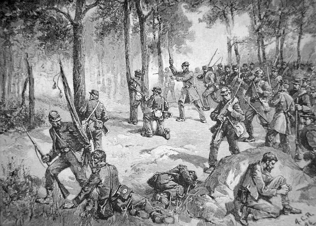 Konfederační útok v bitvě u Gettysburgu od American School