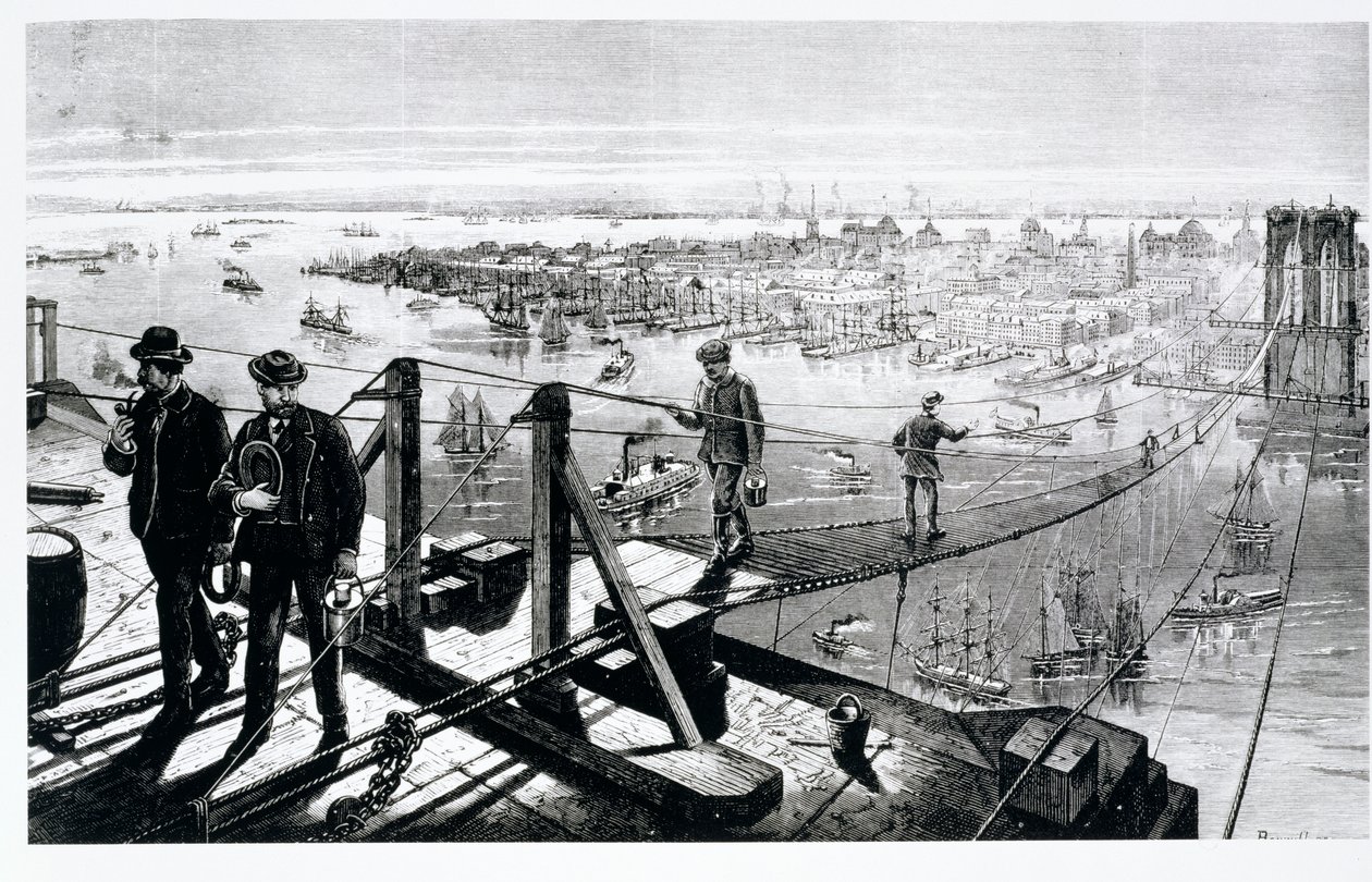 Výstavba Brooklyn Bridge, New York od American School