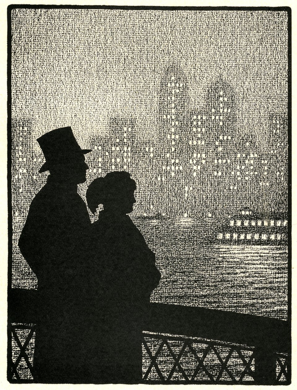 Pár při pohledu na panorama Manhattanu od American School