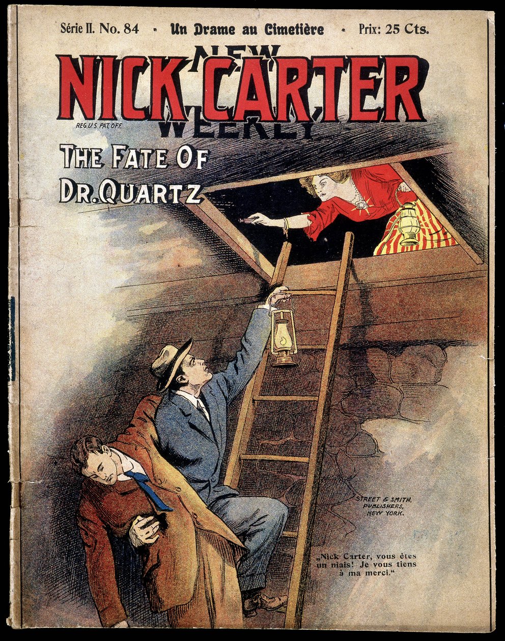 Obálka" nového týdeníku Nick Carter: na hřbitově", sd počátek 20. století od American School