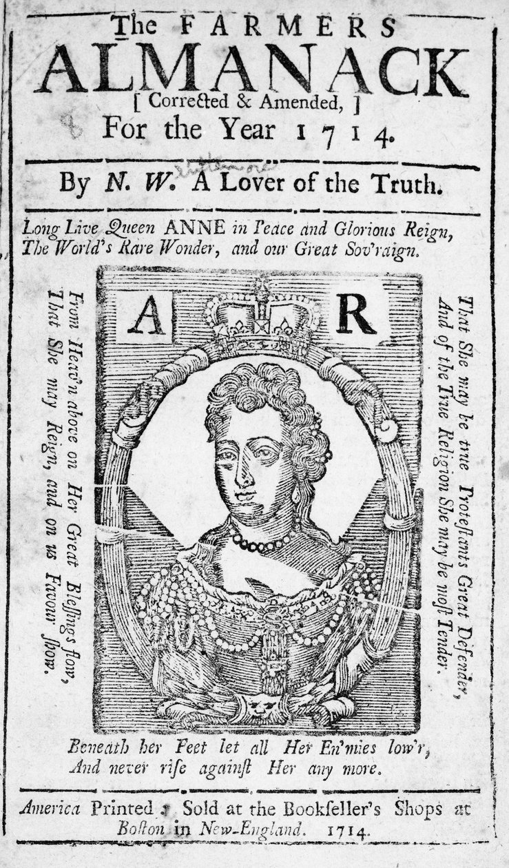 Titulní strana The Farmers Almanack, vydaná 1714 (tisk) od American School