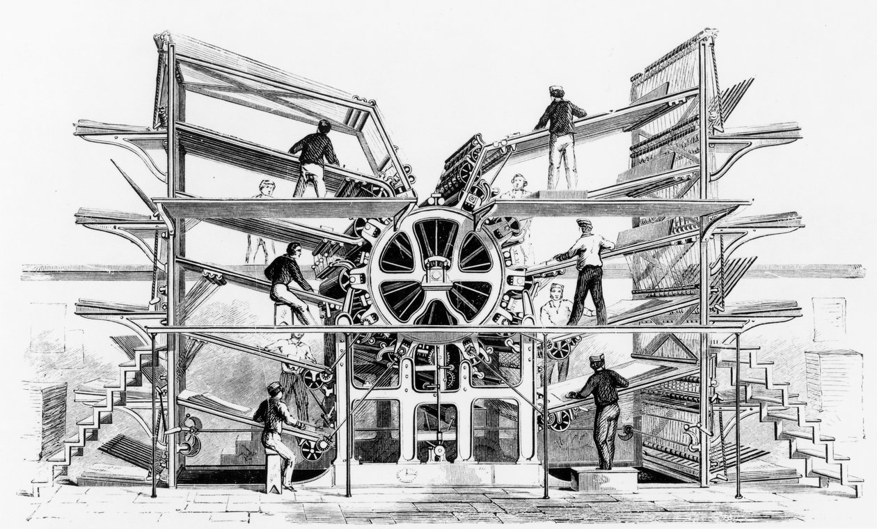 Válcový tiskový stroj vynalezený Richardem March Hoe (1812-86) New York, 1846 od American School