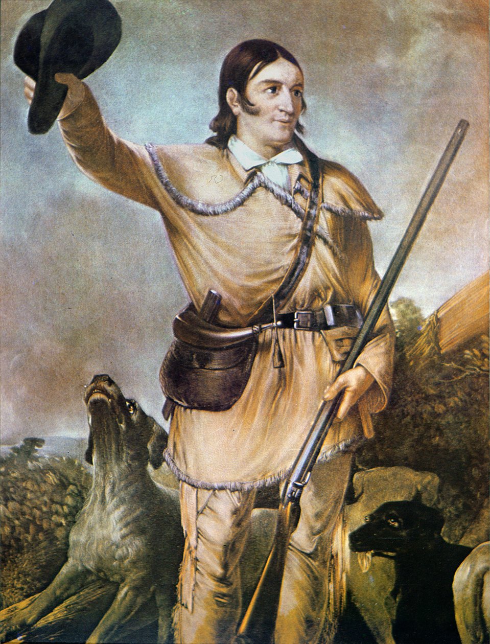 David (Davy) Crockett (1786-1836) se svými loveckými psy v roce 1836 (barva lito) od American School