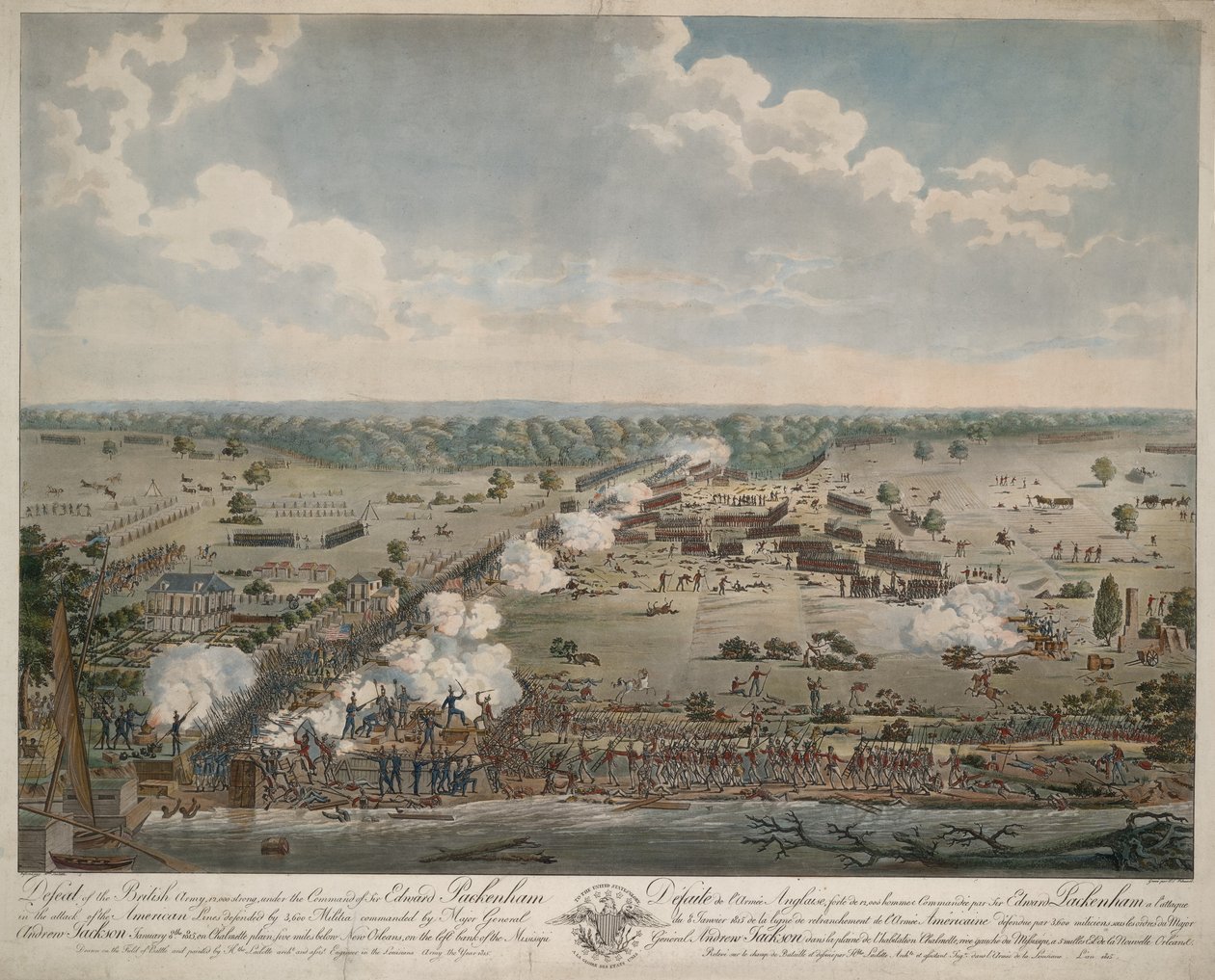 Porážka britské armády (bitva o New Orleans), hospoda. 1815 (ručně kolorovaná rytina) od American School