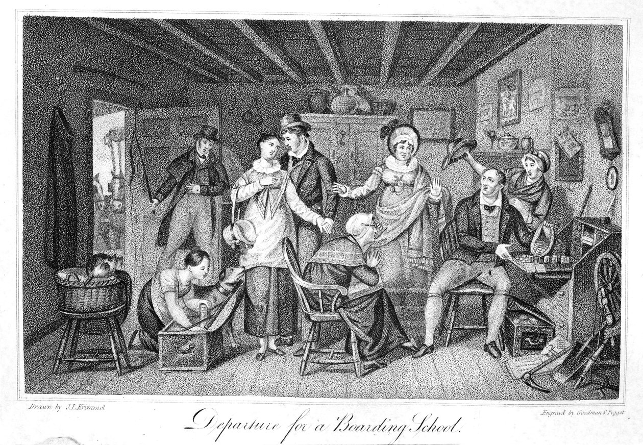 Odjezd do internátní školy, z Analectic Magazine, v.2., 1820 od American School